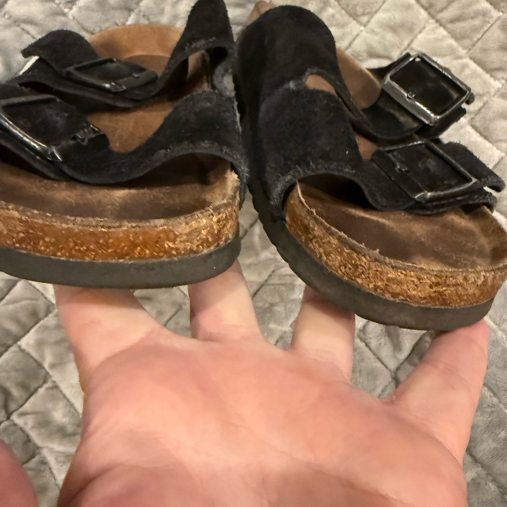 Black Suede Double Buckle Sandals - Picture 5 of 6